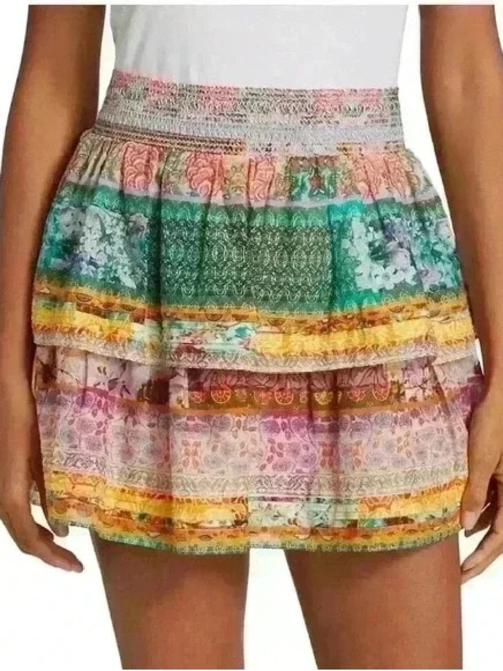Alice + Olivia Multicolor Floral Patchwork Circle Skirt